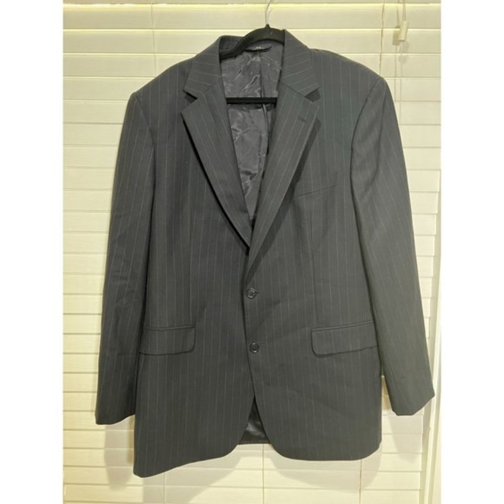 Brooks Brothers 346 Stretch Suit 43L Pleated Cuffed Pants 36x30.5 Blue Striped